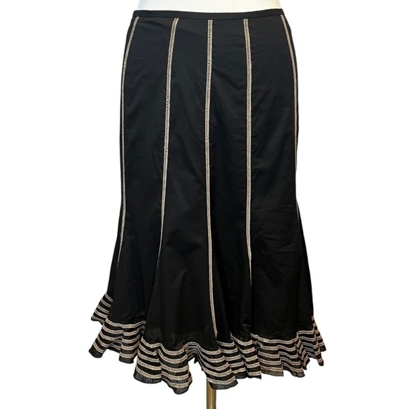 NINE West Multicolor Overstitched Trumpet Style Paneled Cotton Poplin Midi Skirt - Picture 1 of 5